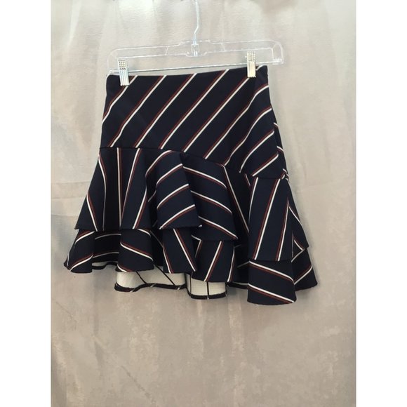 Express Fit & Flare Striped Mini Skirt Size 00 Zip Side Navy/Red/White - Picture 8 of 9